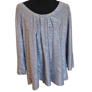 Hearts of Palm Womens Silver Embellished Dressy Tunic Top Size 1X
